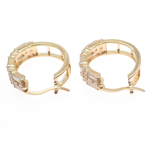 925 Sterling Silver Gold Plated Emerald & Round-Cut C Z Hoop Earrings - Picture 7 of 9